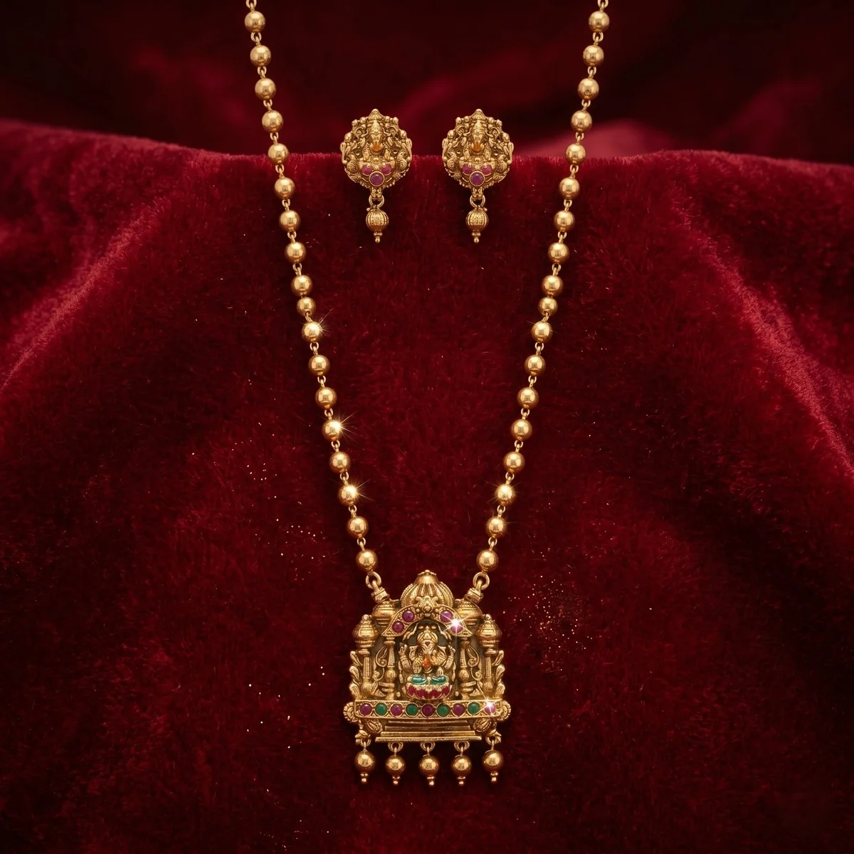 Antique Floral Necklace Set with Matching Earrings