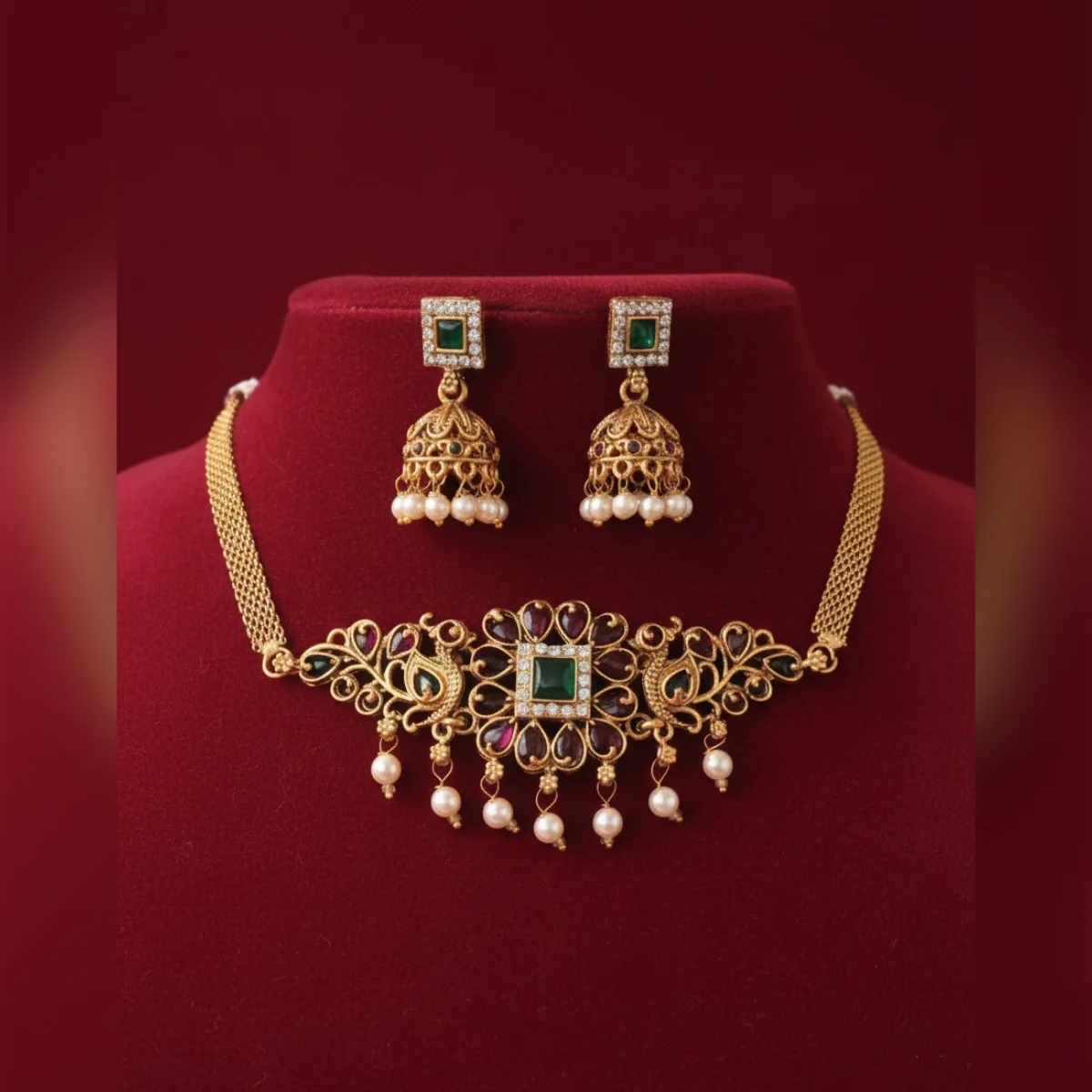 Classic Gold Tone Necklace Set with Matching Earrings