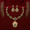 Elegant Green Stone Necklace Set with Crystal Pendant