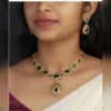 Elegant Green Stone Necklace Set with Crystal Pendant - view 2