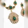 Elegant Green Stone Necklace Set with Crystal Pendant - view 4