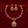 Elegant Pink Stone Necklace Set with Crystal Pendant