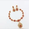 Elegant Pink Stone Necklace Set with Crystal Pendant - view 2