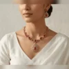 Elegant Pink Stone Necklace Set with Crystal Pendant - view 4
