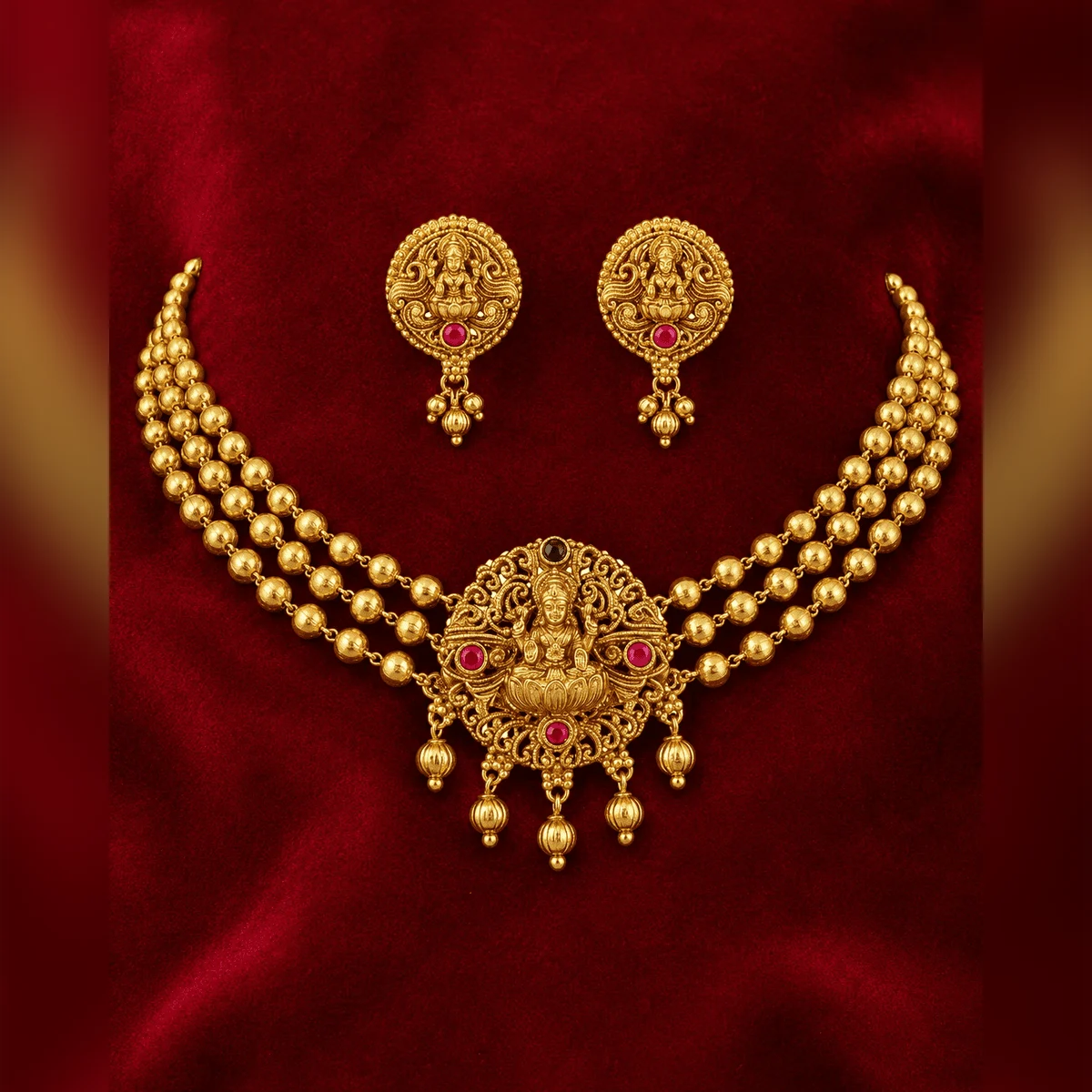Elegant Ruby Stone Necklace Set with Matching Earrings