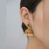 Emerald Ruby Jhumka Pearl Drop Earrings - view 3