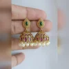 Emerald Ruby Jhumka Pearl Drop Earrings - view 4