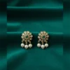 Floral Emerald Pearl Drop Stud Earrings - view 2