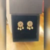 Floral Emerald Pearl Drop Stud Earrings - view 4