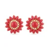 Gold Floral Jhumka Earrings with Hanging Drops - view 2