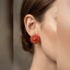 Gold Floral Jhumka Earrings with Hanging Drops - view 4
