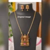 Gold Plated Temple Short Chain Set with Stud Earrings - view 4