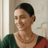 Grand Temple Gold Necklace Set with Long Earrings - view 2