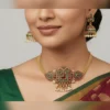 Light Weight Gold Necklace Set with Small Jhumka Earrings - view 2