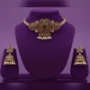 Light Weight Gold Necklace Set with Small Jhumka Earrings - view 4