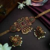Light Weight Gold Necklace Set with Small Jhumka Earrings - view 5