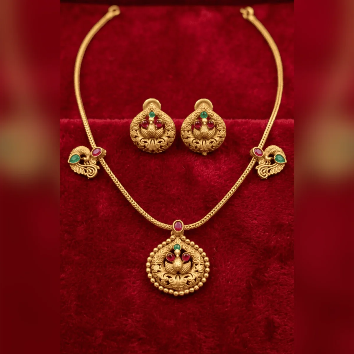 Lightweight Gold Floral Necklace Set with Earrings