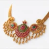 Multi Stone Antique Gold Necklace Set with Earrings - view 4