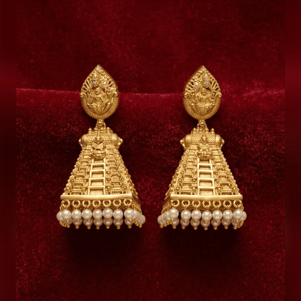 Premium Long Chandelier Gold Earrings with Pearls