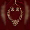Royal Red Floral Pearl Drop Necklace Set with Earrings