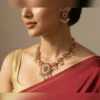 Royal Red Floral Pearl Drop Necklace Set with Earrings - view 4