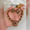 Royal Red Floral Pearl Drop Necklace Set with Earrings - view 5