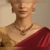 Ruby Emerald Floral Pearl Necklace Set with Earrings - view 2