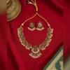 Ruby Emerald Floral Pearl Necklace Set with Earrings - view 3