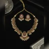 Ruby Emerald Floral Pearl Necklace Set with Earrings - view 4