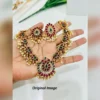 Ruby Emerald Floral Pearl Necklace Set with Earrings - view 5