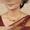 Temple Elephant Motif Gold Tone Necklace Set with Earrings - view 4