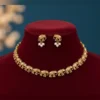 Traditional Elephant Design Gold Tone Necklace Set with Earrings