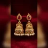 Traditional Gold Jhumka Earrings with Bead Drop