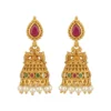 Traditional Gold Jhumka Earrings with Bead Drop - view 2