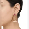 Traditional Gold Jhumka Earrings with Bead Drop - view 3