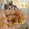 Traditional Gold Jhumka Earrings with Bead Drop - view 4