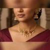 Traditional Gold Plated Peacock Necklace Set with Jhumka Earrings - view 5