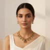 Traditional Gold Temple Necklace Set with Earrings - view 4