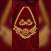 Traditional Kempu Gold Necklace Set with Earrings - view 3