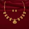 Traditional Lakshmi Temple Necklace Set with Red Beads