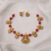 Traditional Lakshmi Temple Necklace Set with Red Beads - view 2